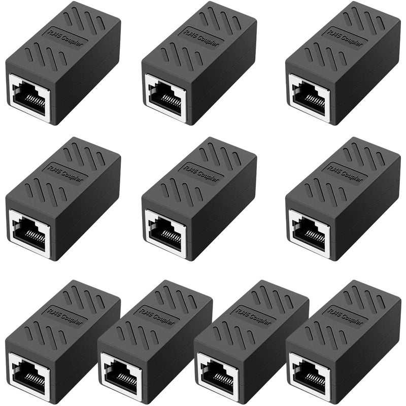 Azduou RJ45 Inline Coupler,RJ45 Coupler, Network Coupler, for Cat7/Cat6/Cat5e/cat5 Ethernet Cable Extender Connector - Female to Female, Black 10 Pack - Image 1